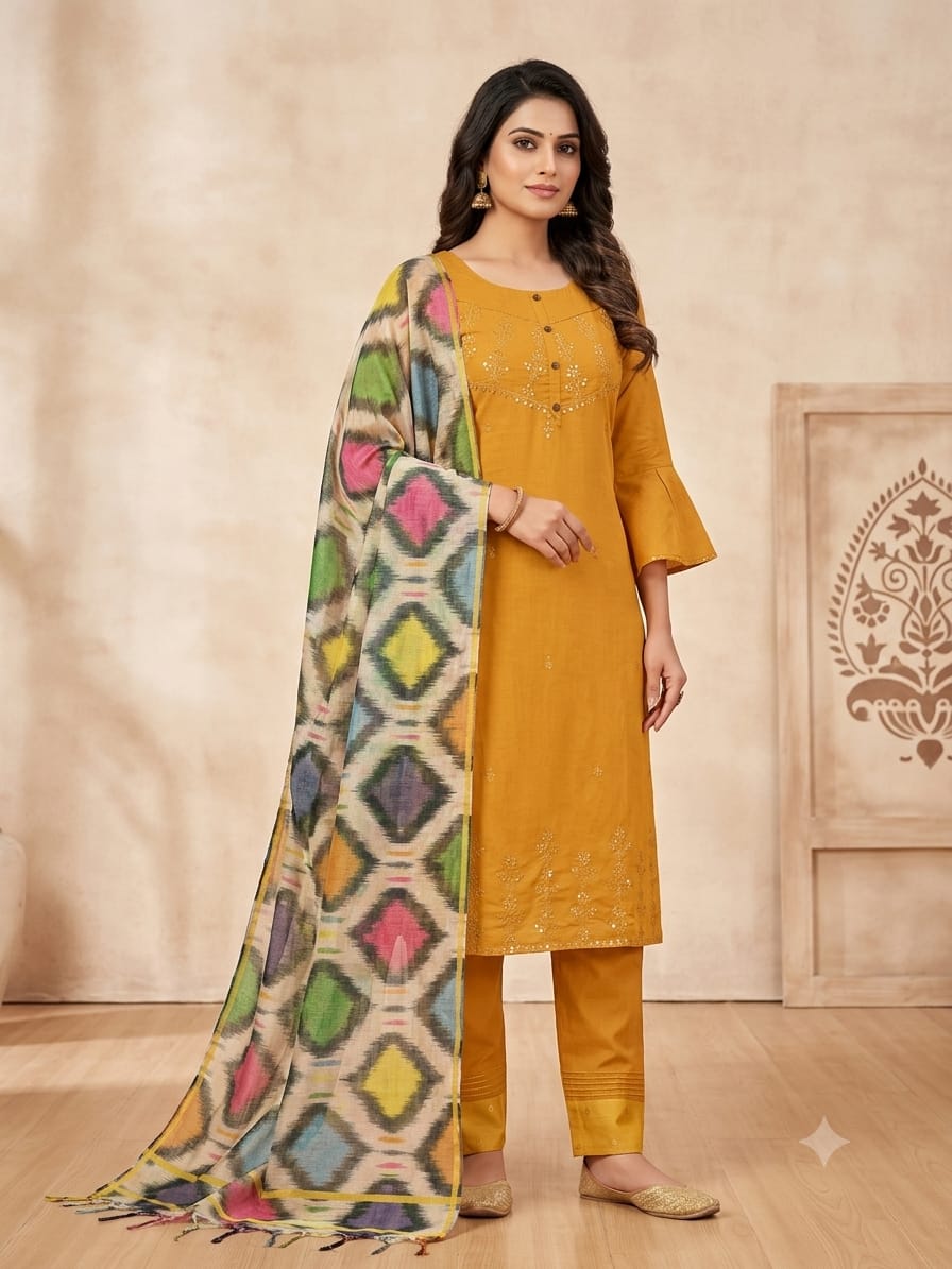 Stitched - suit with pent duptta 3 ps